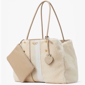 Kate Spade Everything faux fur tote with attached cosmetic bag. Brand new!